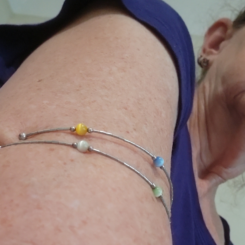 Adjustable Wire Silver Arm Or Ankle Bracelet with Colorful Beads 8"in or Larger - Picture 3 of 4